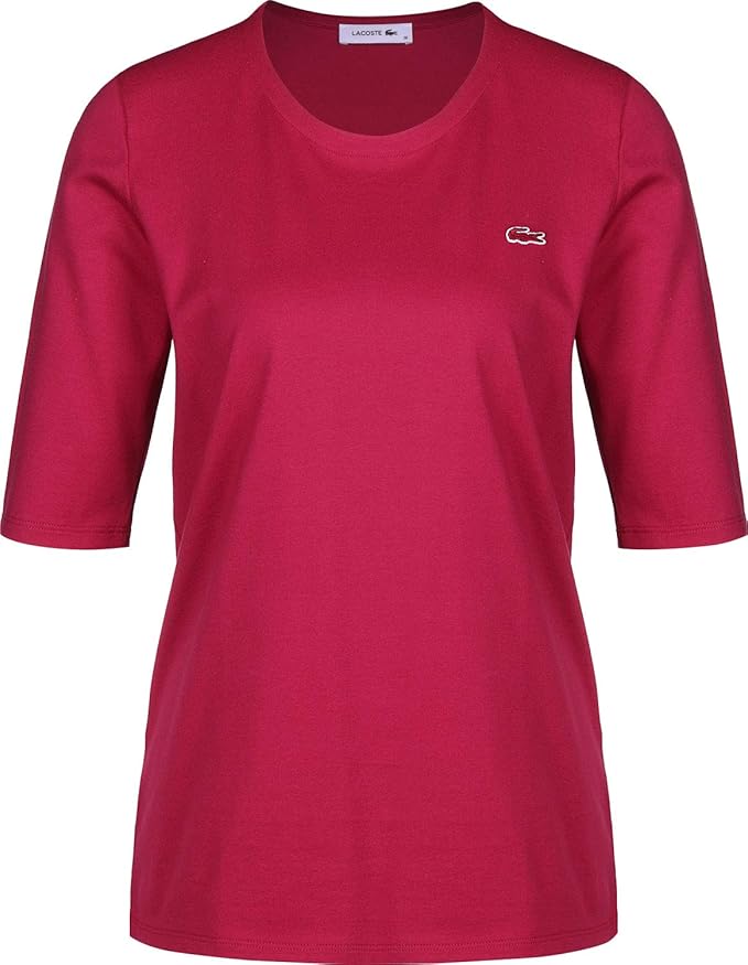 Lacoste Women TShirt Round Neck TF5621,Ladies Basic Tshirt,Tee,Regular Fit,Fairground Pink(3DH