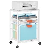 Marbrasse Rolling File Cart with Handle, Mobile File Cabinet on Lockable Wheels, Office Filing Cabinet Organizer, Printer Stand with Hanging File Folder Organizer for Home Office - White