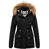 Chrisuno Women's Winter Parka Coats Soft Fleece Sherpa Lined Drawstring Snow Jacket With Faux Fur Trim Hood
