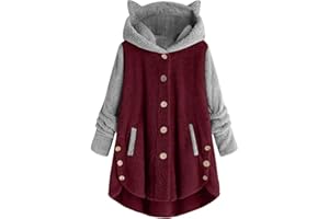 MRGIINRI 2023 Winter Coats for Women Winter Dressy Casual Fleece Hooded Sweatshirt Cat Ear Pocket Oversized Outwear Pullover