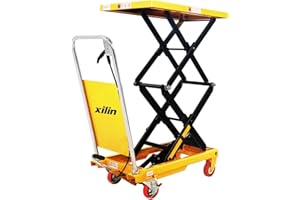 Xilin Lift Table Cart Double Scissor Platform Truck Manual Scissor Hydraulic Pump Lift Table Cart with Wheels 43" Lifting Height 330lbs Capacity