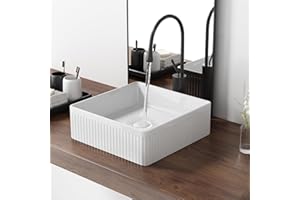 QISHKA Square Vessel Sink 15 Inch Above Counter - White Ceramic Countertop Bathroom Sink, 15" x 15" Modern Vanity Art Basin Porcelain Hand Wash Basin