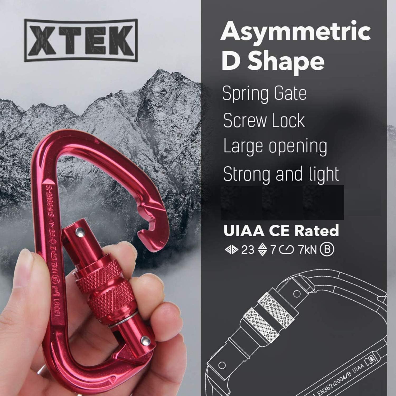 Aluminum Locking Carabiner Clip (23kN / 5171lb) UIAA & CE Rated - Rock Climbing Carabiner - Light Weight Heavy Duty Carabiner, for Tree Climbing, Dog Leashes, Keys, Climbing - 4" (1 Carabiner) : Sports & Outdoors