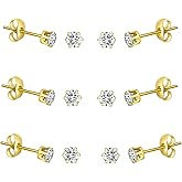 FOSIR 10 Pairs Tiny Womens Surgical Stainless Steel Clear Cubic Zirconia Stud Earrings, Hypoallergenic 316L Earrings Set