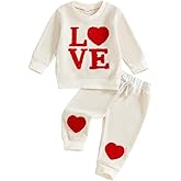 Biayxms Toddler Baby Boy Girl Valentines Outfits Embroidery Love Long Sleeve Sweatshirt Tops and Pants Set Heart Baby Clothes