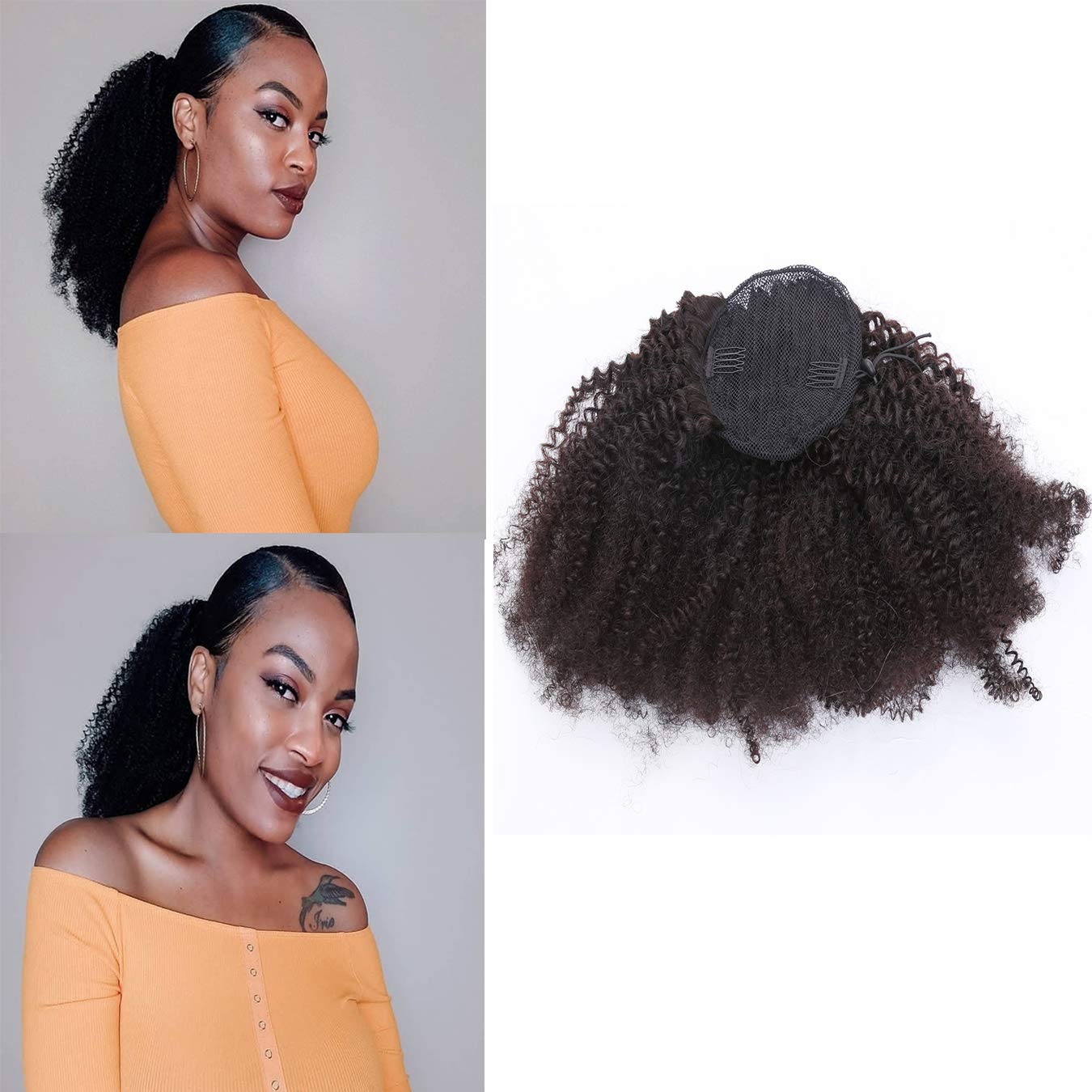 Loxxy Afro Kinky Curly 3C 4A Human Hair Ponytail With Drawstring Kinky Ponytail Natural Hair Extensions Ponytail For American and Africa Black Women 18 Inch