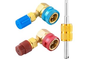 Tigbear R1234yf Quick Couplers Kit, R1234YF to R134A Quick Coupler Adapter, High/Low Side Quick Coupler R1234YF AC Charging Hose Adapter Fitting Connector for Car Conditioner AC Charging (90° Adapter)