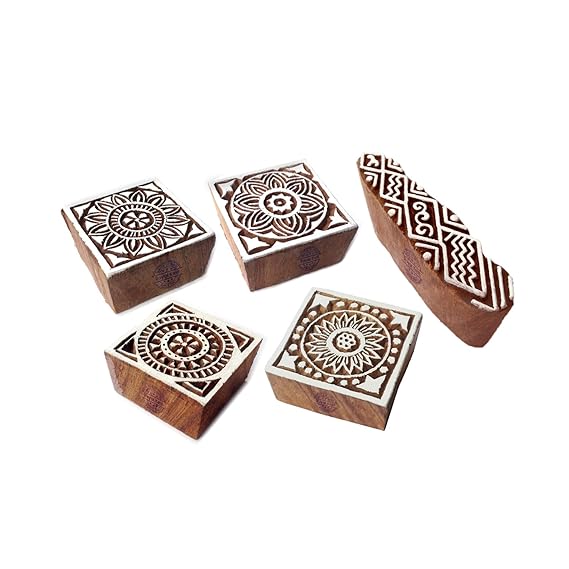 Royal Kraft Indisch Entwürfe Quadrat und Geometrisch Holz Blöcke Drucken Stempel (Set von 5)