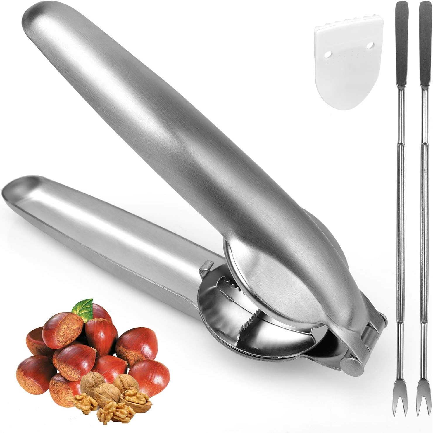 Anwenk Nutcracker Chestnut Clip Peeler Nut cracker Pecan Walnut Plier Opener 304 Stainless Steel Kitchen Tools with 3 Picks: Kitchen & Dining