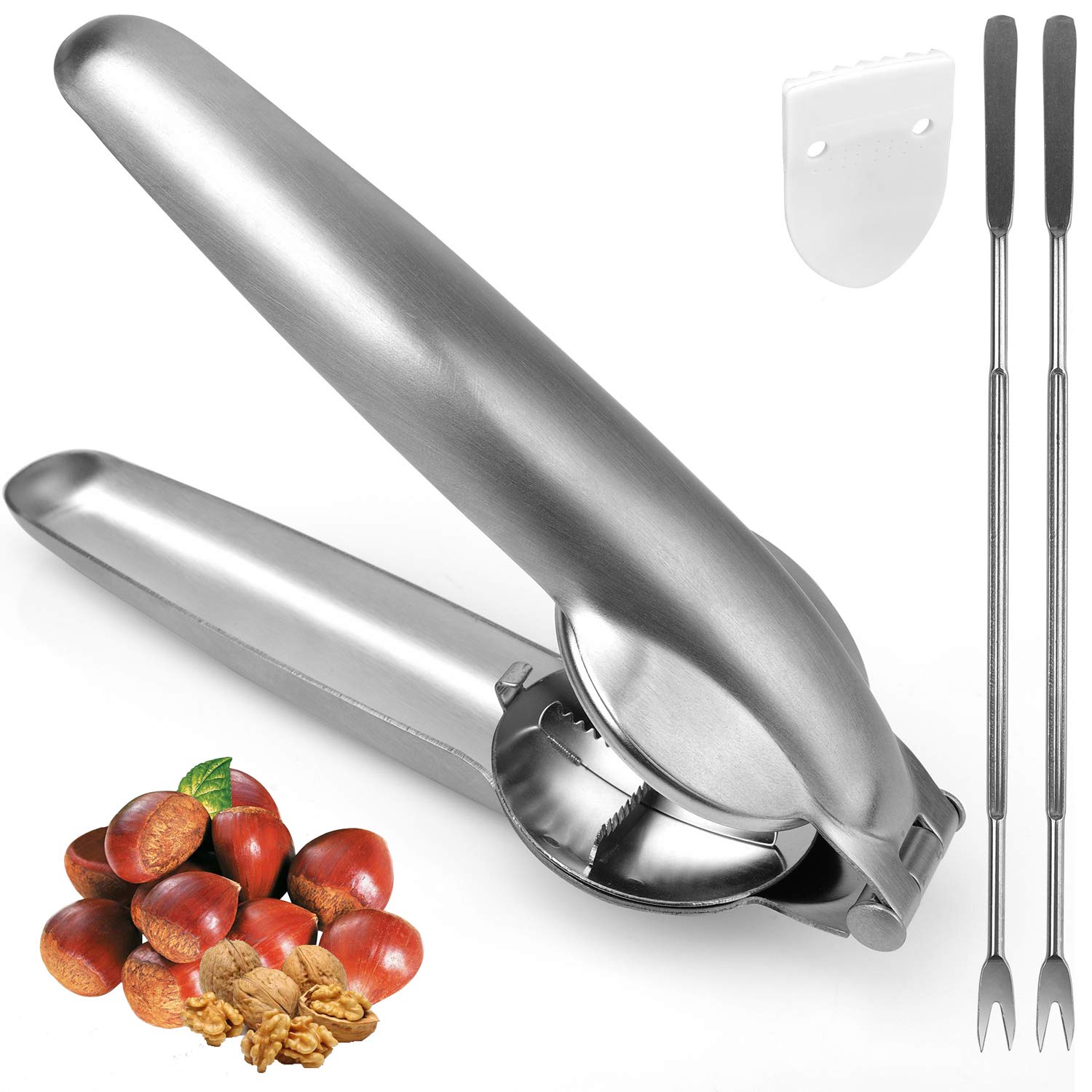 Anwenk Nutcracker Chestnut Clip Peeler Nut cracker Pecan Walnut Plier Opener 304 Stainless Steel Kitchen Tools with 2 Picks