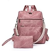 Puwuzixi Backpack Purse for Women, Waterproof PU Leather Backpack, Anti-Theft Women Back pack, Lightweight Fashion Multipurpose Convertible Travel Shoulder Bag Handbag, Pink