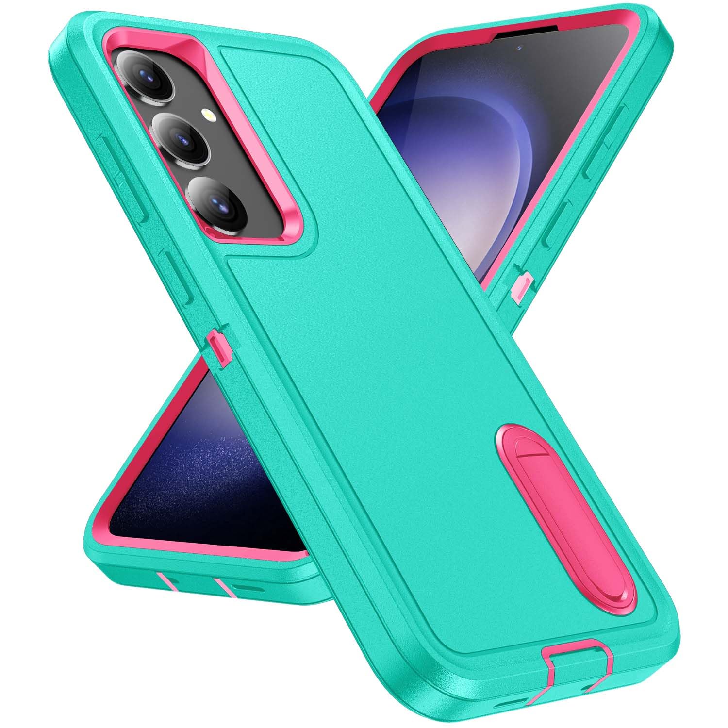 Photo 1 of IDweel for Galaxy S25 Plus Case, Heavy Duty Protection Shockproof Anti-Scratch Slim Fit Lightweight Protective Sturdy Case Hard Cover with Kickstand for Galaxy S25 Plus 6.6",Light Blue/Pink