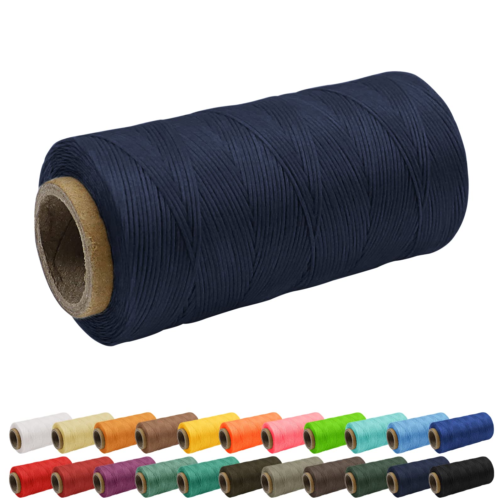 Uiopa 1mm Waxed Thread, 260m 150D Leather Sewing Thread, Hand Stitching Flat Waxed Cord for Leather Craft, Bookbinding, Shoes Repairing, Dark Blue Cord