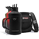 NATURE PIONEOR 64oz Insulated Water Bottle with Handle,Stainless Steel Half Gallon Water Bottle with Straw,Metal Large Tumbler Jug with Holder Carrier,Keep Cold Hot