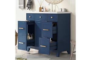 Lostcat 36-Inch Bathroom Vanity Cabinet with Sink - Small Bathroom Vanity with Soft Closing Door and Drawer - Easy Assembly-Bathroom Sink Cabinet with Ample Storage Space(Navy Blue)