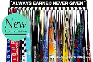 IBOBBISH Premium Medal Display Hanger Never Give Up with 20 Hooks,Medal Hanger Display For Wall with 16inchL,race medal display Upgraded Medal Holder display with Simple Design For gymanstics,race,soccer,swim