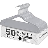MOERKADA 50 Pack Ultra-Thin Plastic Clothes Hangers (17.7 Inch) - Space-Saving Slim Hangers with Non-Slip Grooves for Wardrobe, Closet & Dorm Organization (Grey)