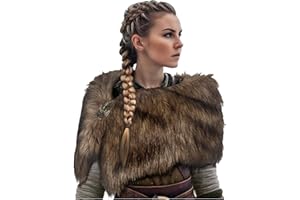 Viking Costume for Women Faux Fur Collar Scarf Stoles Viking Fur Shoulder Shawl Throw for Carnival Party Cosplay