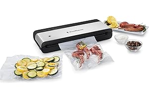 FoodSaver PowerVac Compact Vacuum Sealer Machine with Vertical Storage, 5 Vacuum Seal Bags & 1 Roll, Stainless Steel - VS0150