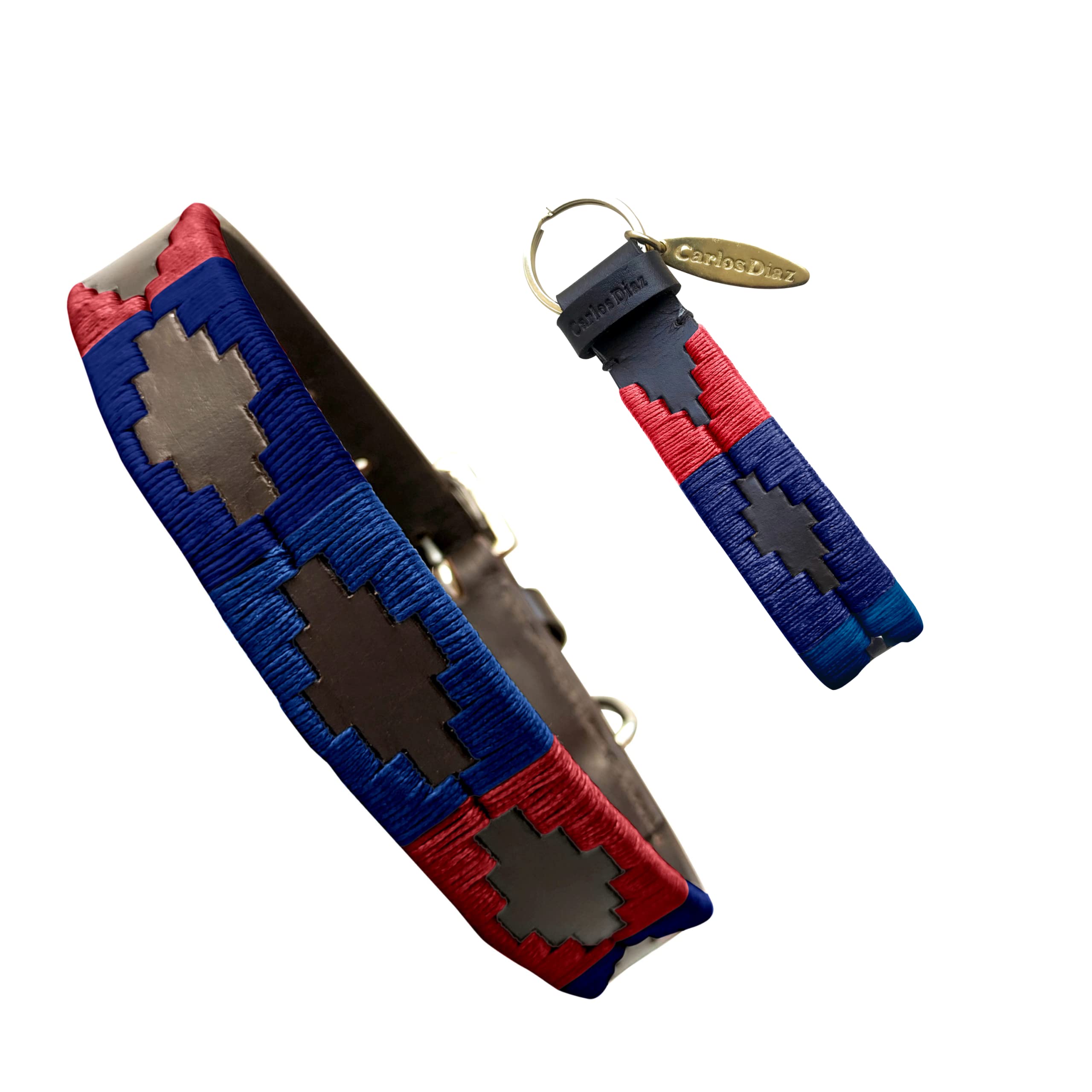 Carlos Diaz Genuine Leather Waxed Embroidered Polo Dog Collar XXS