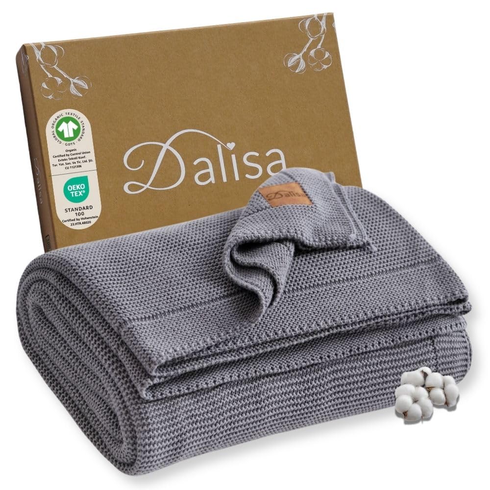 Photo 1 of Dalisa 100% Organic Turkish Cotton Throw Blanket - GOTS Certified, Cozy - Perfect for Couch, Bed, and Home Decor - Boho Vintage Knit Alina (Dark Grey, 50x60)
