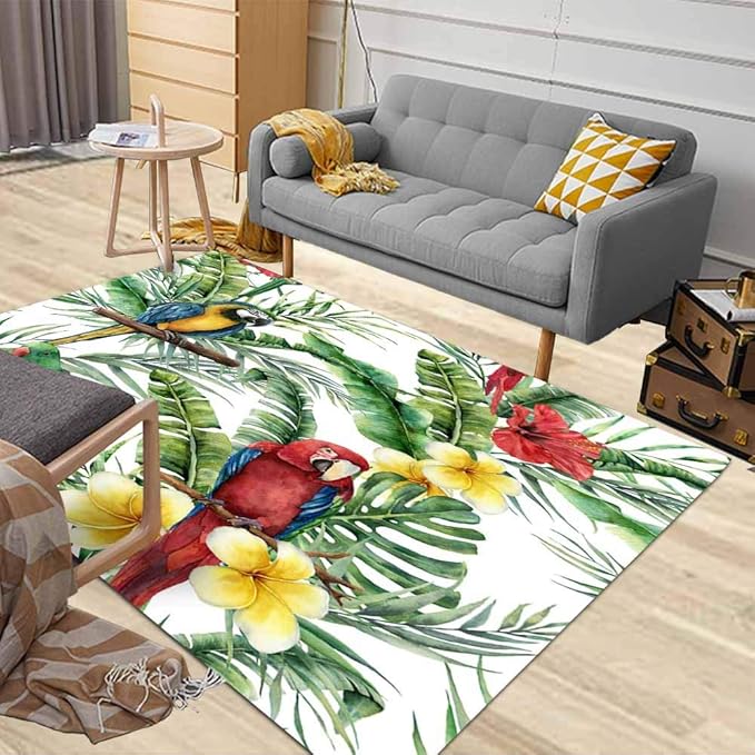 Douecish Outdoor Area Rug Modern Area Rug Watercolor Tropical Pattern