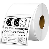 2x2 Thermal Labels Square Thermal Sticker Labels with Perforated Line, 500 Sheets/1 Roll, White, for QR Code, Baking, Product Logo, Business