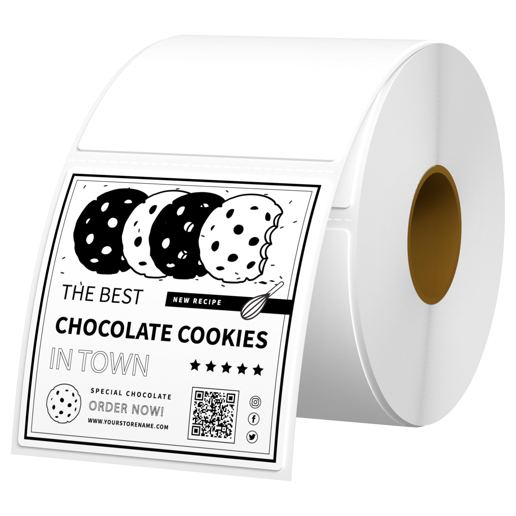 Photo 1 of 2x2 Thermal Labels Square Thermal Sticker Labels with Perforated Line, 500 Sheets/1 Roll, White, for QR Code, Baking, Product Logo, Business