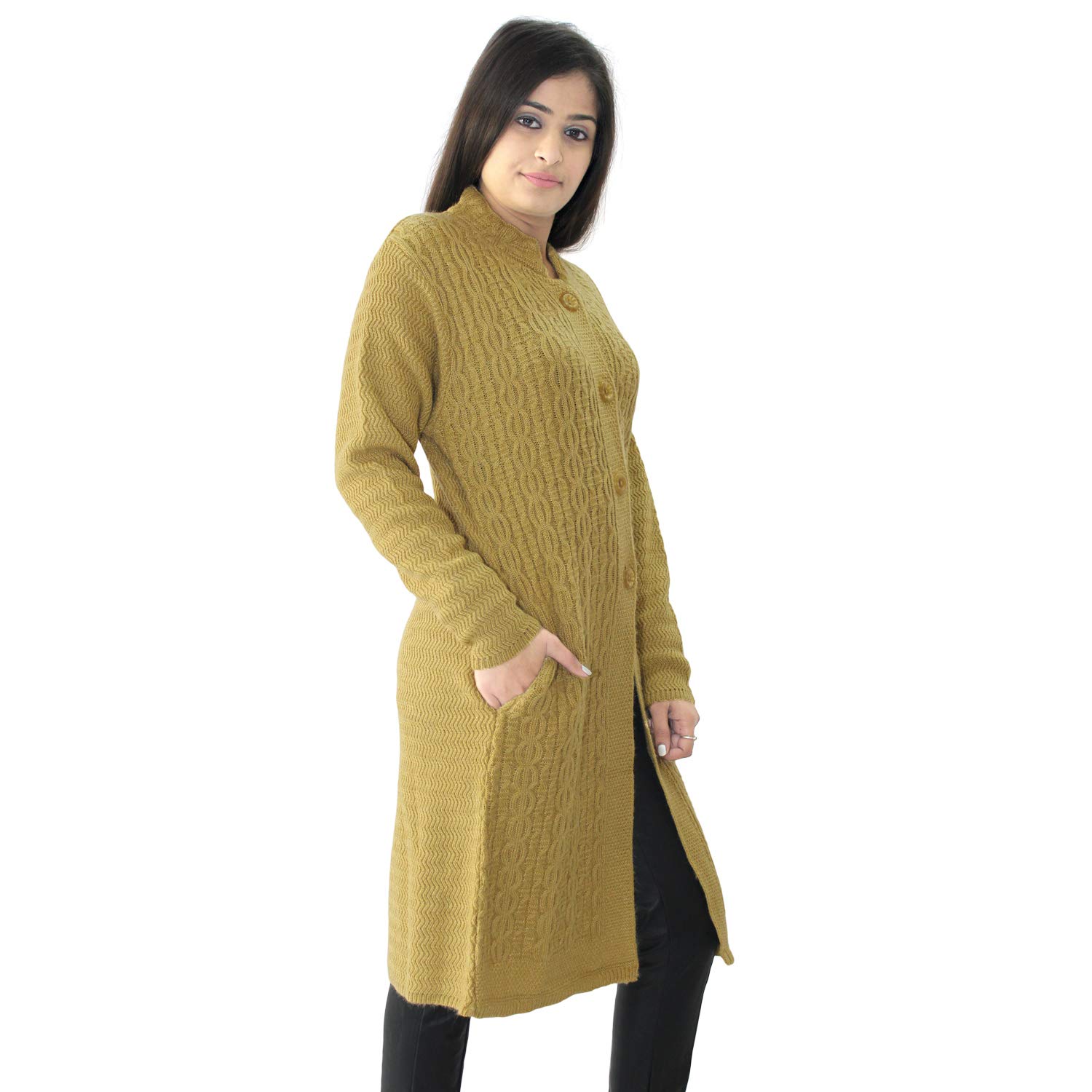 hautemoda women's woollen buttoned long cardigan with pockets (ad04wp121_red)