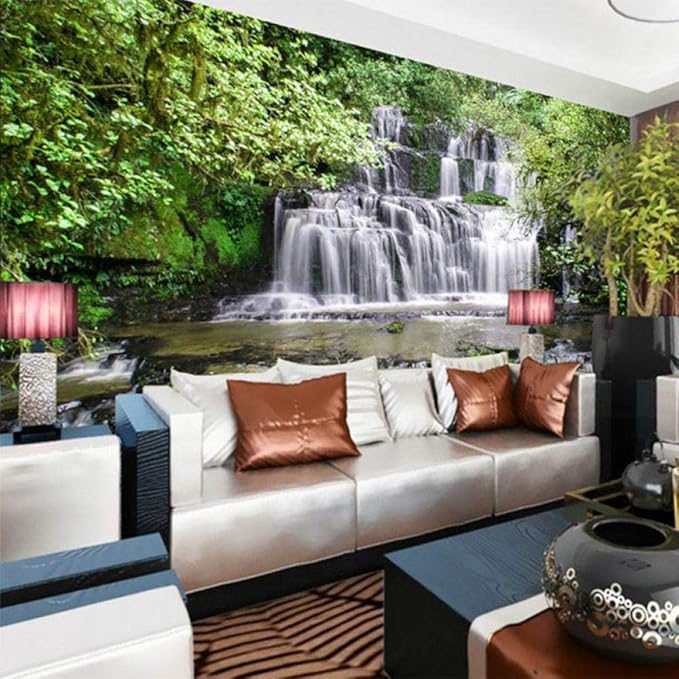 Mural de pared 3D Cascadas Bosque Naturaleza Paisaje Foto Papel pintado