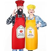 Shyyween 4 Pcs Costume Set Chef Hat and Apron for Halloween Couples Costume Mens and Womens for Adults