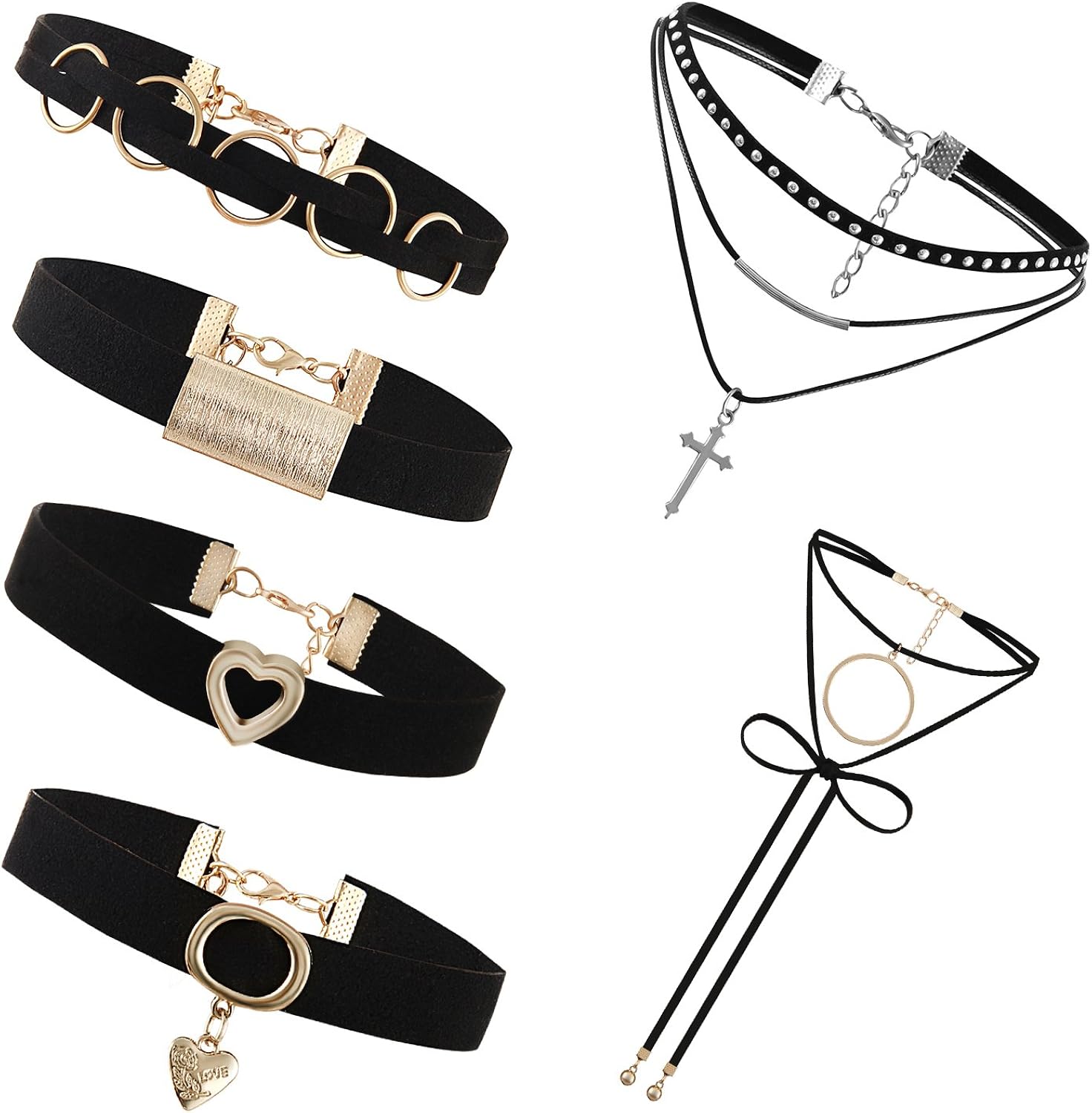 Flongo Choker Necklace for Women Girls Multi-Layer Black Velvet Rivets Pendant Cross Vintage Punk Rock Chain Adjustable Chain Fantasy Gifts Birthday Christmas All Saints Day - Image 5