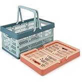 2-Pack Foldable Storage Baskets, 20L Collapsible Crates PP Blue+Pink | Comfortable carry handles, space-saving design, sturdy PP construction for home storage shopping camping and picnics