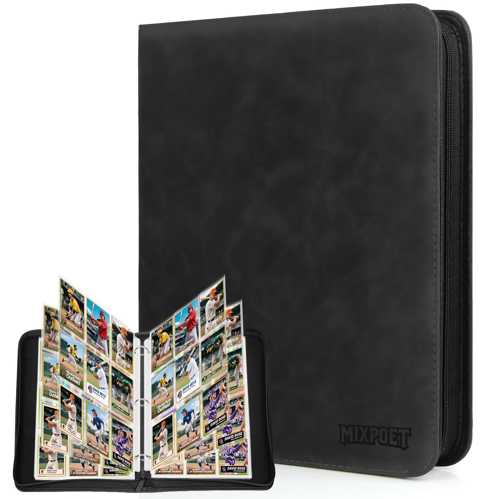 MIXPOET Trading Card Binder, Cards Folder Album with Sleeves, 9 Slot 900 Pockets, Collectible Games Storage Holder, MTG TCG Baseball Football Sports Cards