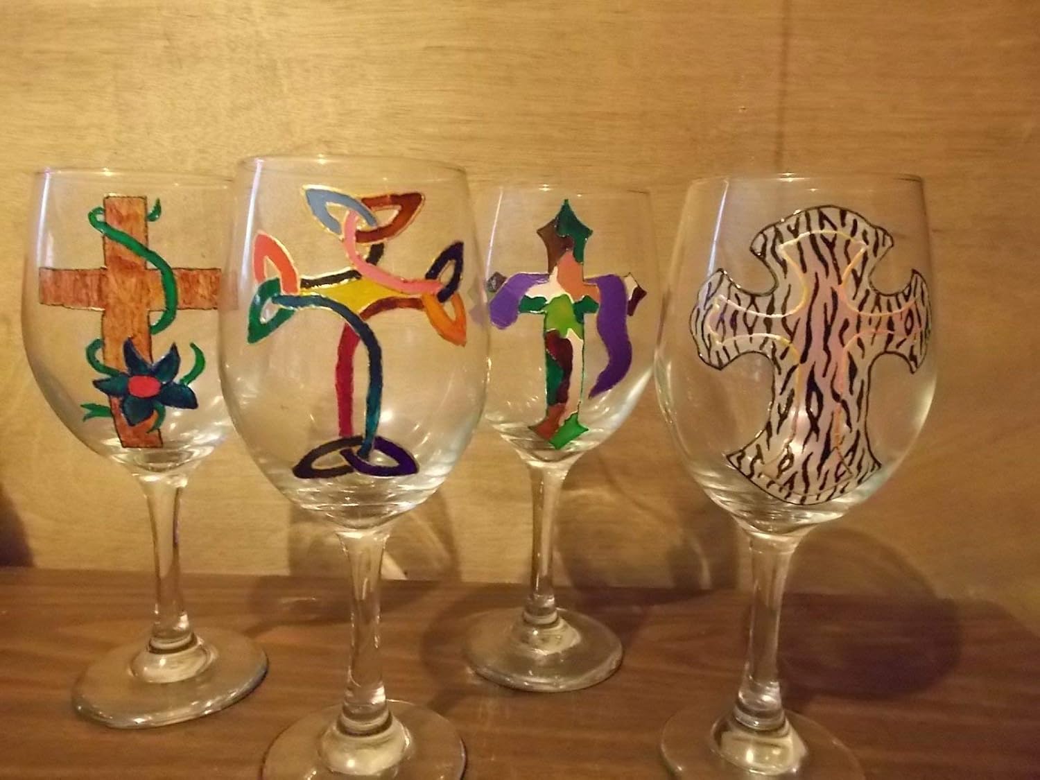 Amazon Com Hand Painted Wine Glasses Set Of 4 Crosses Handmade