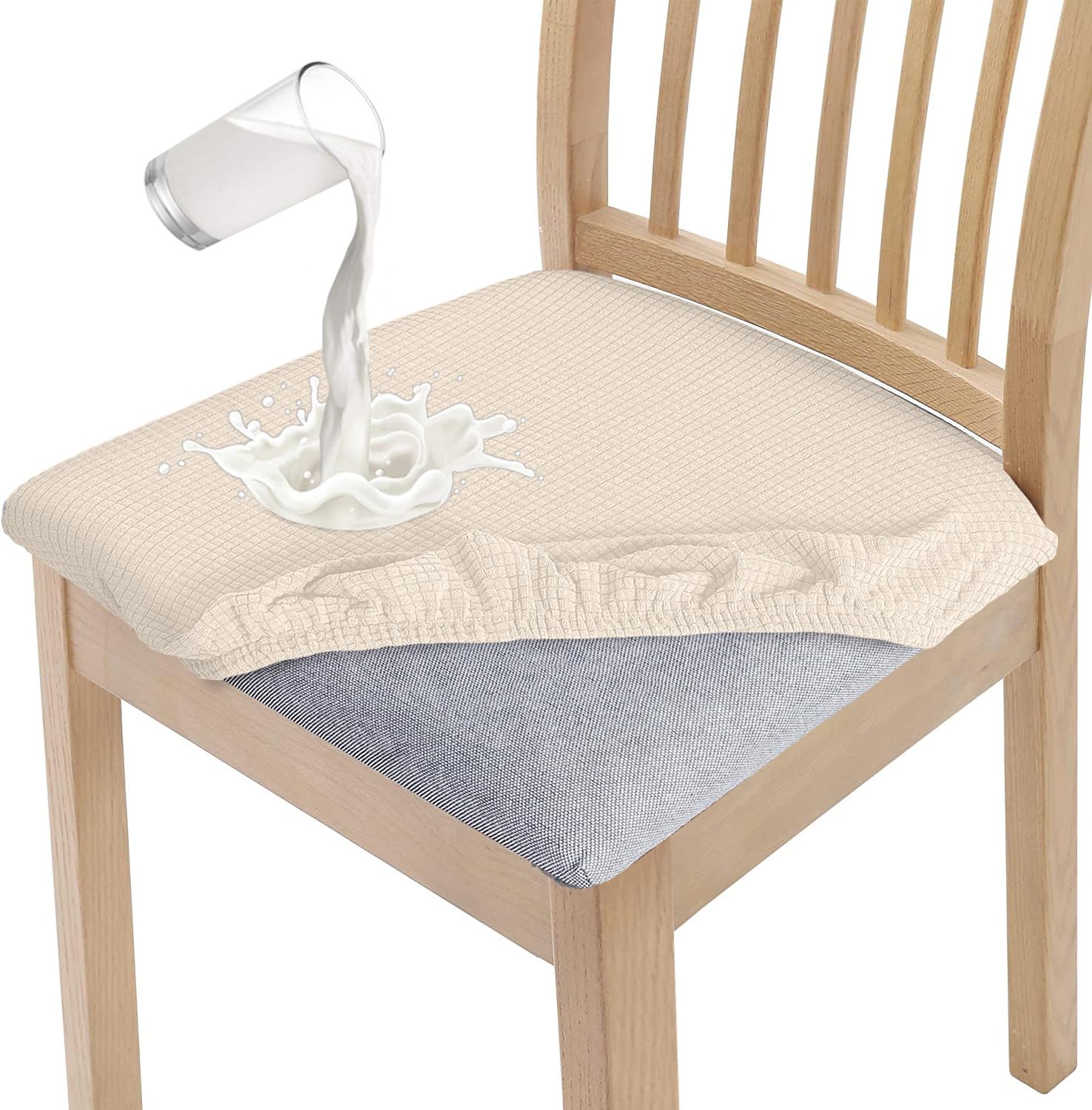 Granbest Stylish Waterproof Dining Chair Seat Covers Set of 4, High Stretch Dining Chair Seat Cushion Slipcovers Washable Seat Protector for Banquet, Kitchen, Party, Hotel (Beige, Set of 4)