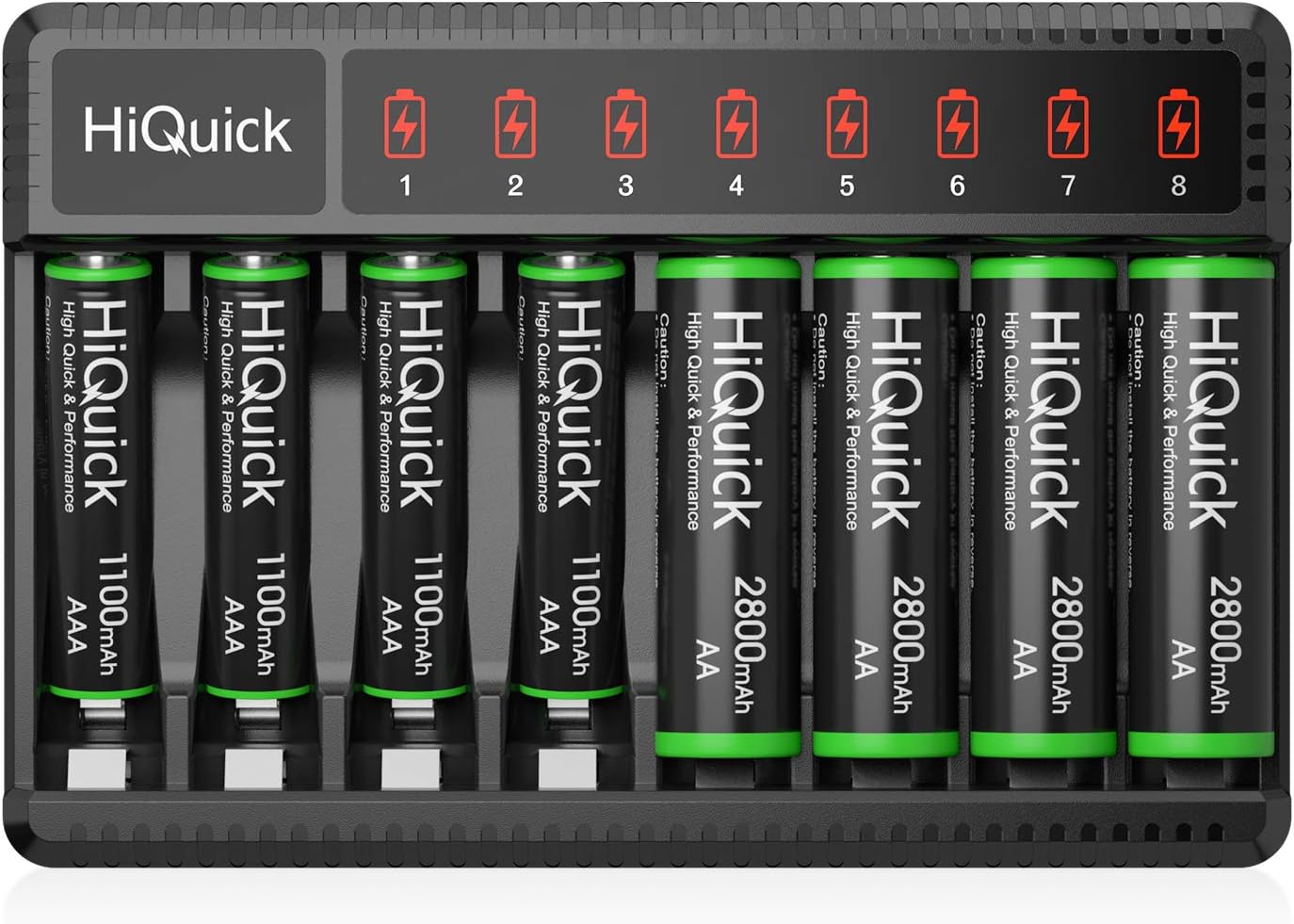 HiQuick 8 Slot AA AAA Battery Charger with 4 AA and 4 AAA NI-MH Rechargeable Batteries- Individual Battery Charger with Type C Input 5V 2A Fast Charging Function and Rechargeable Battery - Image 3