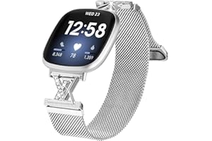 Nivofu Metal Band Compatible with Fitbit Versa 4/Versa 3/Sense 2/Sense, Stainless Steel Mesh Loop Strap, Magnetic Adjustable 