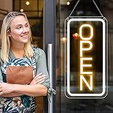 Neon Open Sign 16''x9'', Super Bright LED Open Signs for Business, Adjustable Brightness Open Sign Powered by USB with ON/OFF Switch, for Party Club Hotel Window Wall Store (White&Yellow, Vertical)
