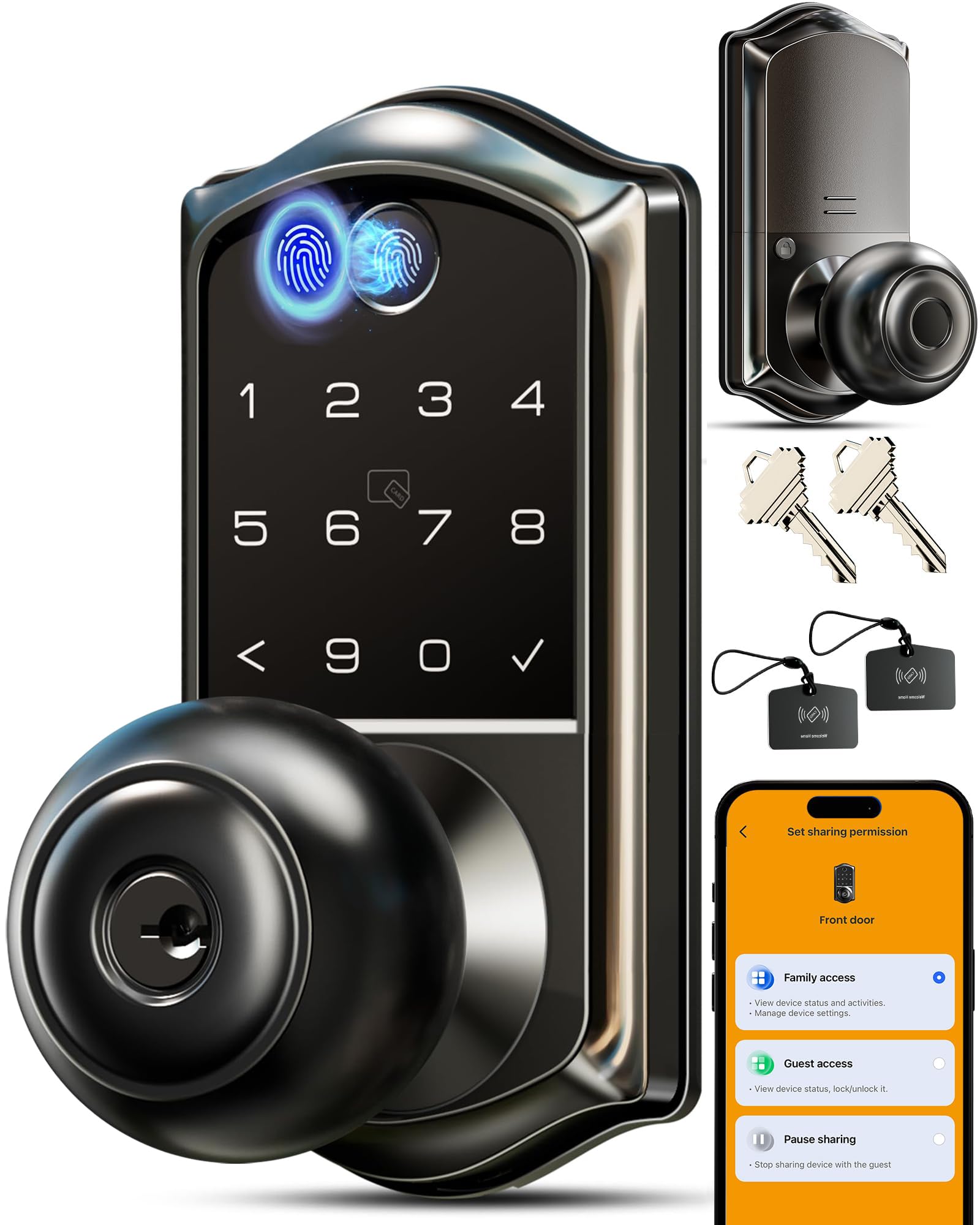 Photo 1 of *** PARTS ONLY *** Veise VE018 Smart Knob Handle Lock - Fingerprint, App Control, Keyless Entry for Front Door and Bedroom, Electronic Digital Keypad, Auto Lock, Remote Access Sharing, IP55 Weatherproof, Matte Black