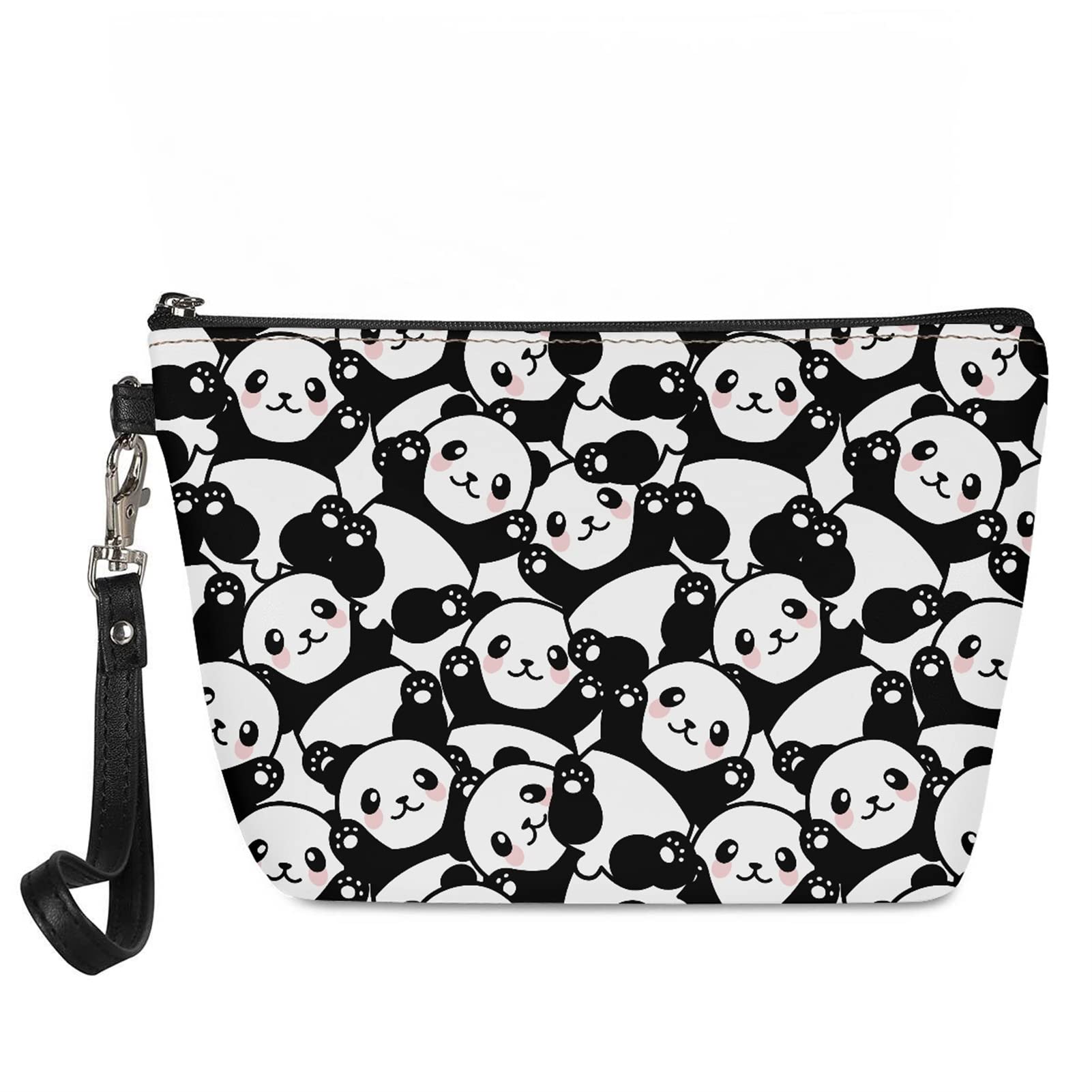 Kuiaobaty Panda Print Cosmetic Bag for Women Cute Animals Travel Toiletry Washbag Kawaii Panda Bear Girls Leather Makeup Organizer Bag