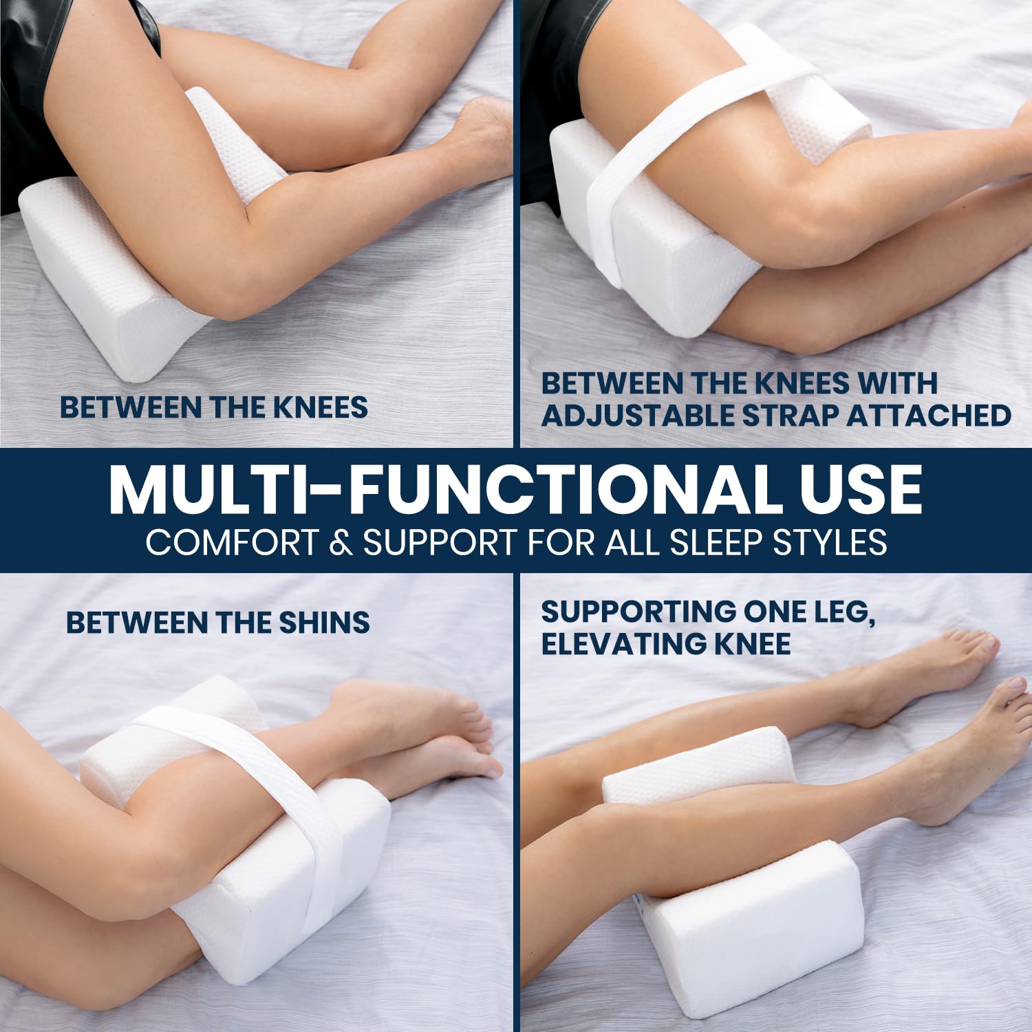 Everlasting Comfort Memory Foam Leg & Knee Pillow for Side Sleepers - Sciatica Pain Relief Leg Pillow for Side Sleeping - Adjustable Strap