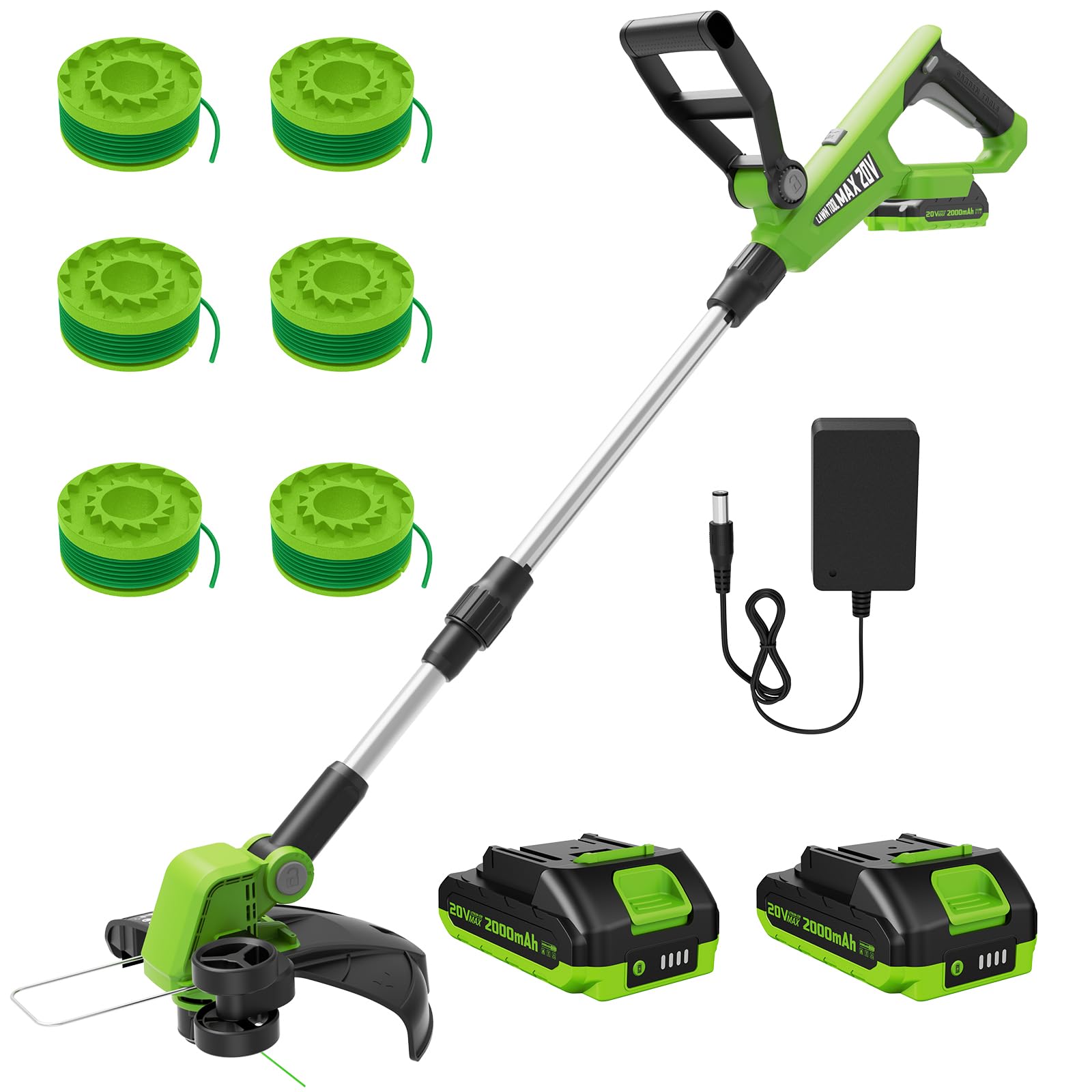 Photo 1 of VARSK 12 Inch 20V Cordless Weed Wacker with Automatic Line Feed, 2 in 1 String Trimmer and Edger, Includes 2 X 2.0Ah Batteries/1 X Charger/6 X Replacement Spools, Weed Eater for Lawn, Garden, etc
