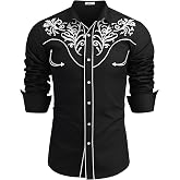 COOFANDY Men's Western Shirts Long Sleeve Embroideres Cowboy Shirts Casual Button Down Shirt
