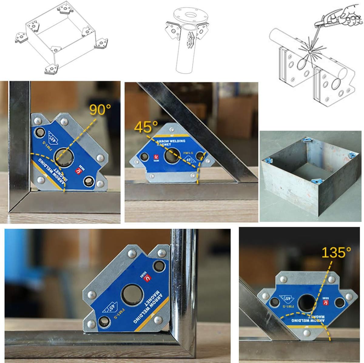 4 Pcs 3" 28 lbs Welding Magnets Strength Strong Welding Magnetic Clamps Arrow Holder Metal Working Mig Tools and Equipment 45, 90, 135 Degree Angle Magnet - - 
