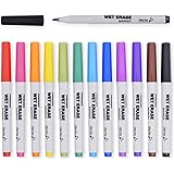TWOHANDS Wet Erase Markers Ultra Fine Tip,0.7mm,Low Odor,Extra Fine Point,12 Assorted Colors,Whiteboard Markers for Office,Ho