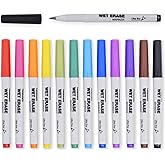 TWOHANDS Wet Erase Markers Ultra Fine Tip,0.7mm,Low Odor,Extra Fine Point,12 Assorted Colors,Whiteboard Markers for Office,Home,or Planning Dry Erase Board,20703