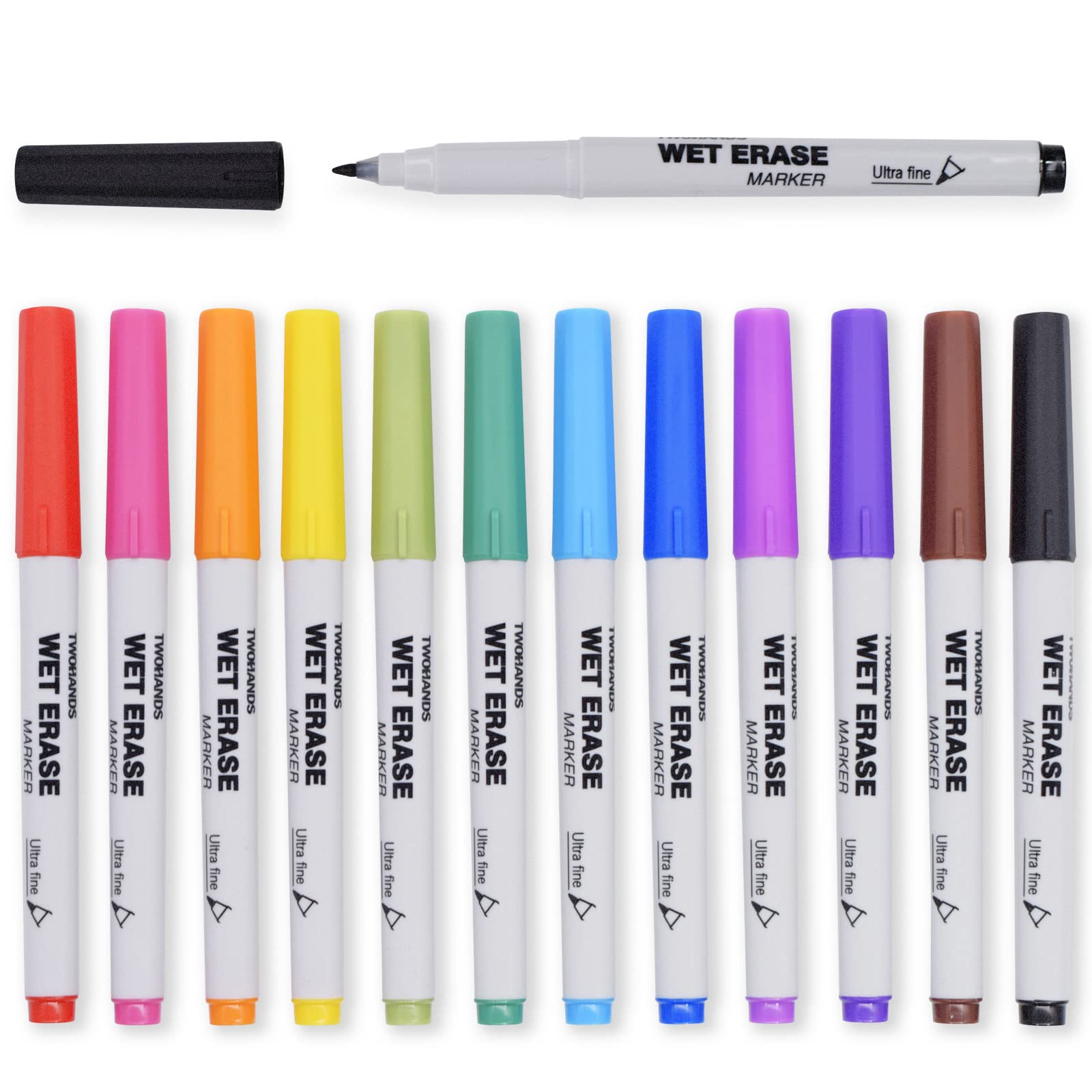 Photo 1 of TWOHANDS Wet Erase Markers Ultra Fine Tip,0.7mm,Low Odor,Extra Fine Point,12 Assorted Colors,Whiteboard Markers for Office,Home,or Planning Dry Erase Board,20703