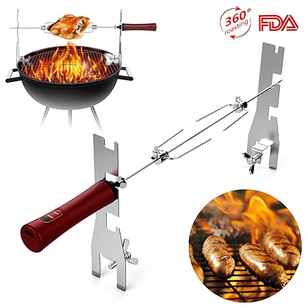 Mr.Twinklelight Drehspieß mit Batteriebetrieb zum Grillen, Edelstahl BBQ Rotisserie Set, Barbecue Grillspieß mit Motor für Ih
