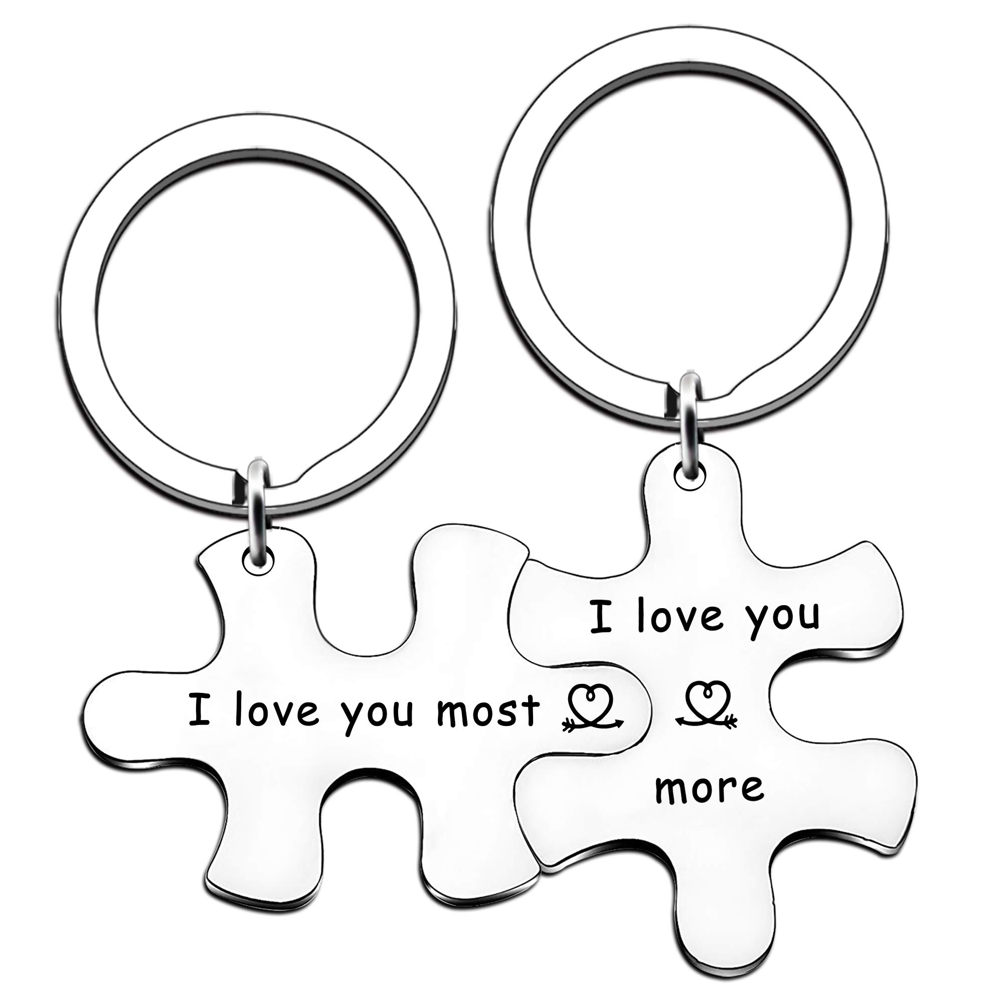 JMIMO Couple Keyrings for Boyfriend Girlfriend - Valentine’s Day Gifts I Love You Most I Love You More Couple Keychains for Wife Husband Girlfriend Boyfriend Keyring Gifts for Him Her